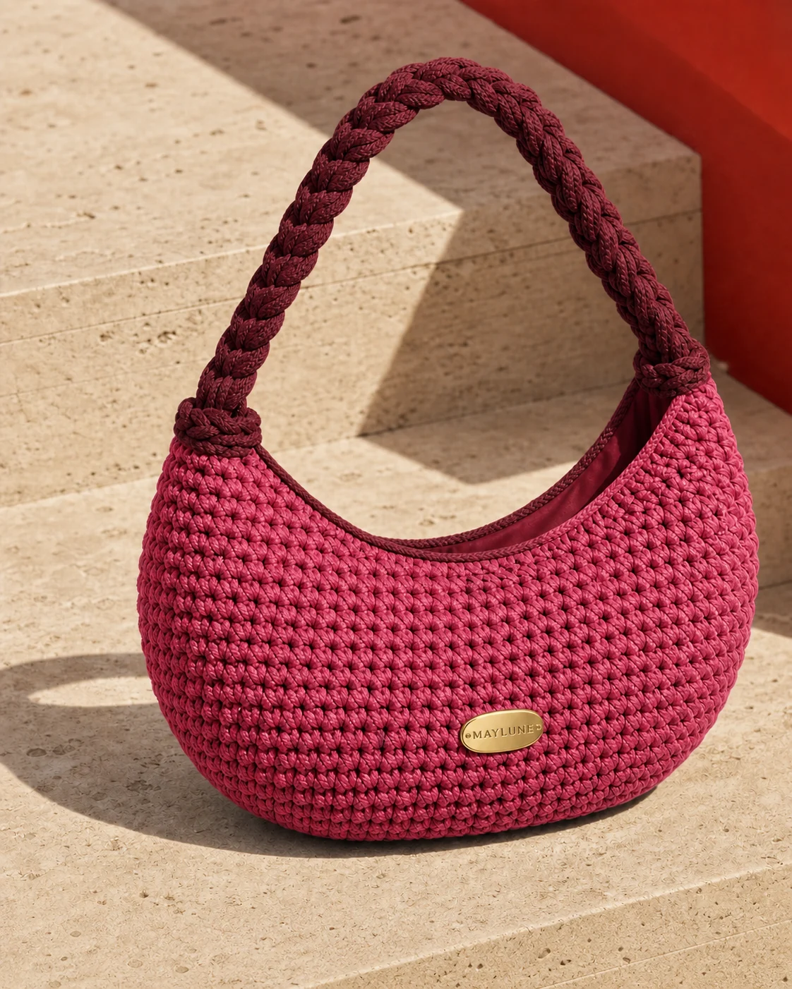 Sac Capri MAYLUNE framboise à anse tressée bordeaux